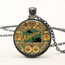 Gothic pendant with cabochon in the colors of the Green Fairy