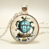 Pendant steampunk with cabochon: Vintage air balloon