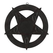 Pagan wooden decoration representing a pentacle in a circle