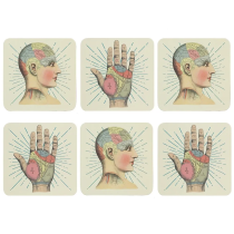 Set of 6 coasters on the art of phrenology and palmistry