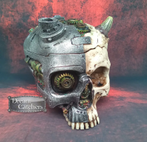 Entrust your treasures to this skull half demon half cyborg