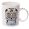 Start your day of good humor with this multi-coloured skull mug.