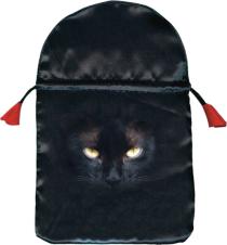 Bolso de satén impreso con un gato negro, imprescindible para los amantes del tarot y los gatos.