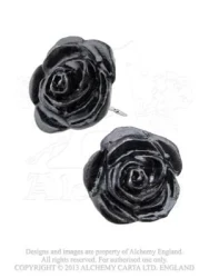 Paire de boucles d'oreille gothique par Alchemy Gothic avec des petites roses noires