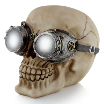 Cranio figurine, resina, con occhiali steampunk