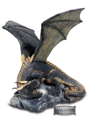 Stupenda statuetta di drago nero nella più pura tradizione celtica